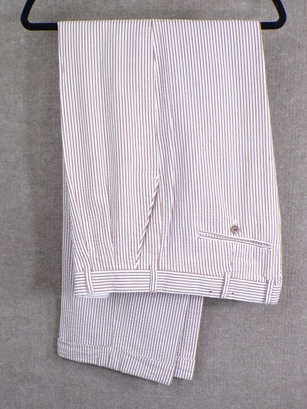 Blue Gear Collection Seersucker Pants Brown White Striped 34x32 Cuffed Lined